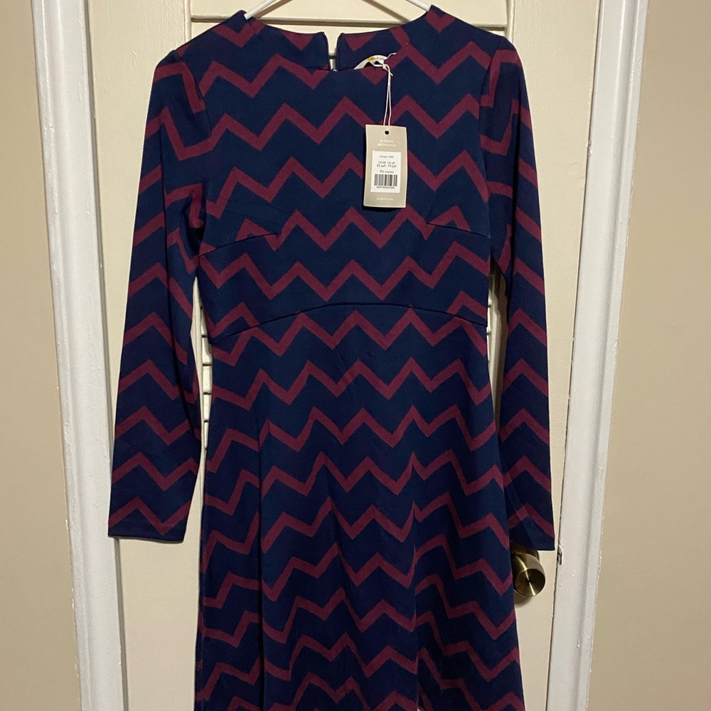 Brand new Boden Dress. Size 4R. navy blue and burgundy